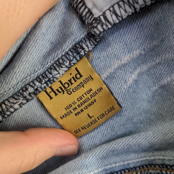 Hybrid & Company Women's Jean Jacket Blue Large Button Front Cotton Distressed - Picture 12 of 15